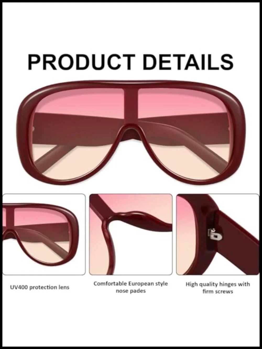 Oversized Shield Sunglasses UV400 Retro Thick Frame Aviator Shades Women Men